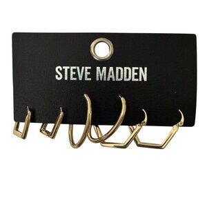 NOC Steve Madden Gold-Tone Geometric Hoop Earrings Set Of 3 Modern Stylish